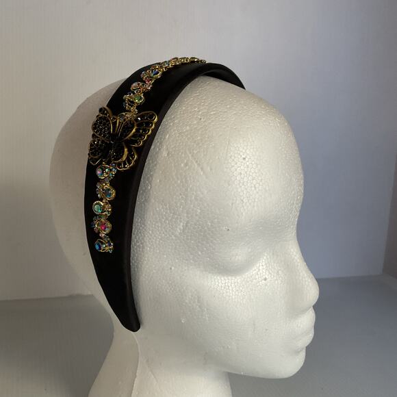 Headband Black Embellished Gold Butterfly Rhinestone Crystal Hair Band NEW main image 6